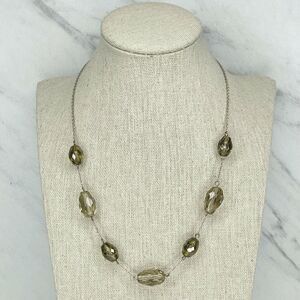 Silver Tone Faceted Station Beaded Chain Link Necklace